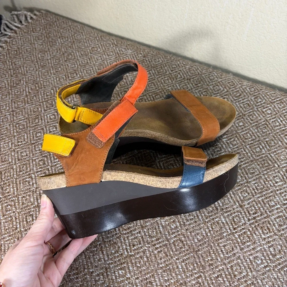 NAOT Miracle Wedge Slingback Sandals Womans 40US 9 Multi Color Cork Footbed GUC